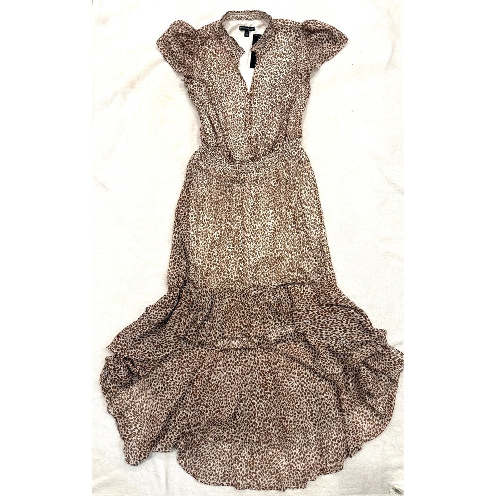 Sam‎ and Jess Leopard Print High Low Maxi Dress Brown Tan Smocked Waist Size M